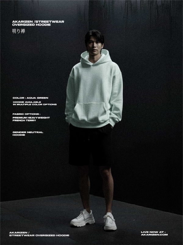 AKARIZEN ESSENTIALS / OVERSIZED STREETWEAR HOODIE - AQUA GREEN