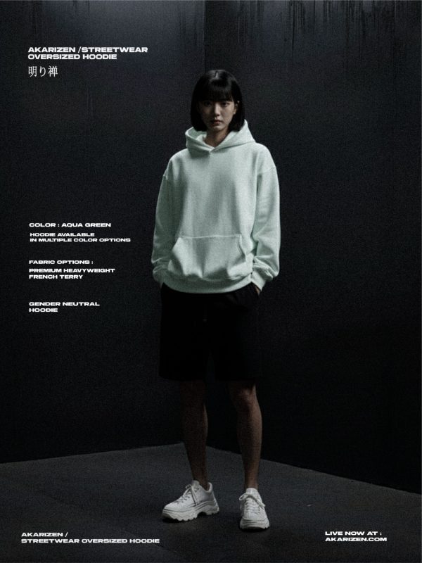 AKARIZEN ESSENTIALS / OVERSIZED STREETWEAR HOODIE - AQUA GREEN