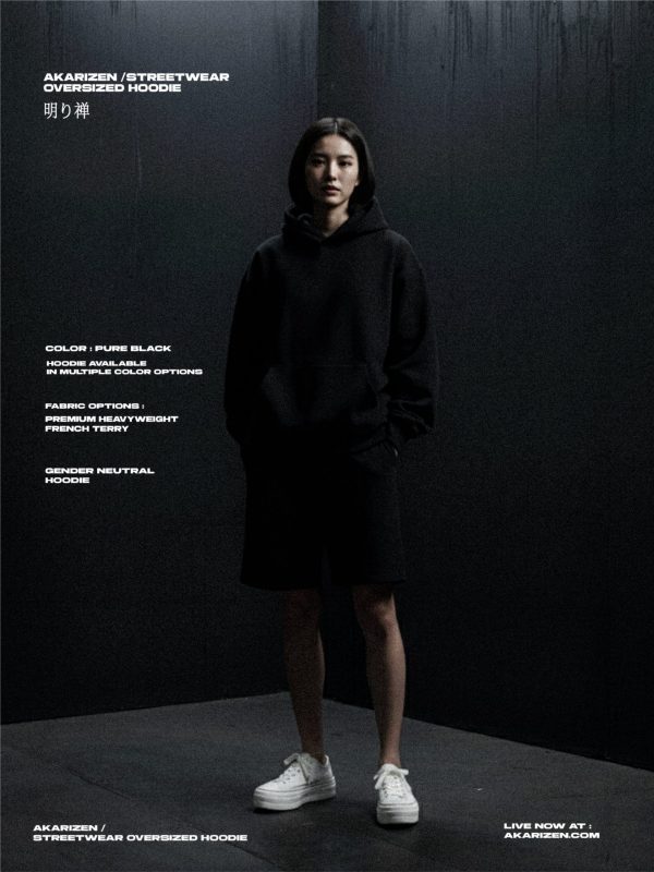 AKARIZEN / STREETWEAR OVERSIZED HOODIE PURE BLACK