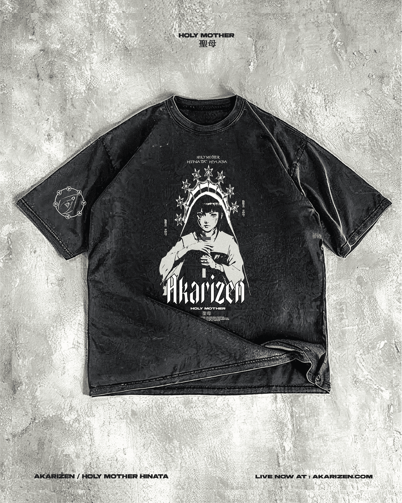 AKARIZEN HOLY MOTHER HINATA STONE WASHED-T-SHIRT